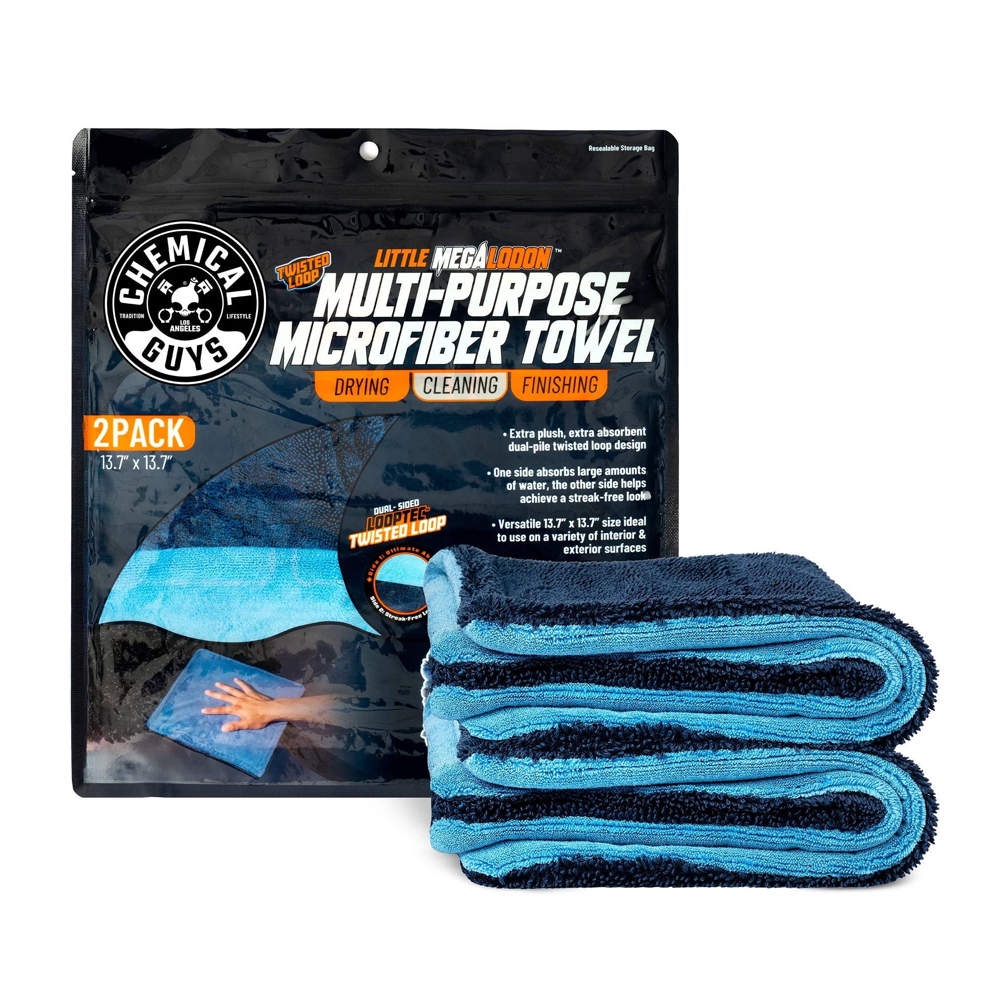 Chemical Guys Little Megalodon Multi-Purpose Microfiber Towel 2-Pack
