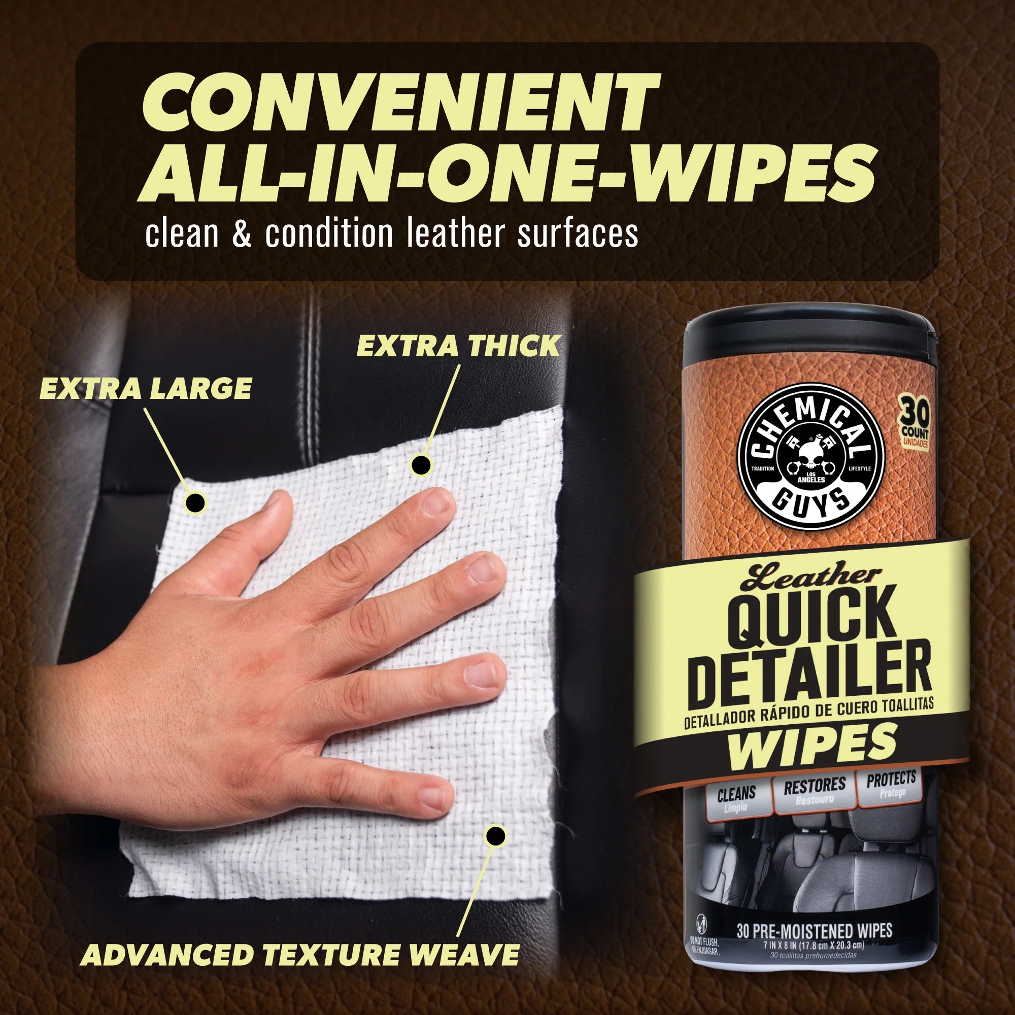 Chemical Guys Leather Quick Detailer Canister Wipes - Image 2