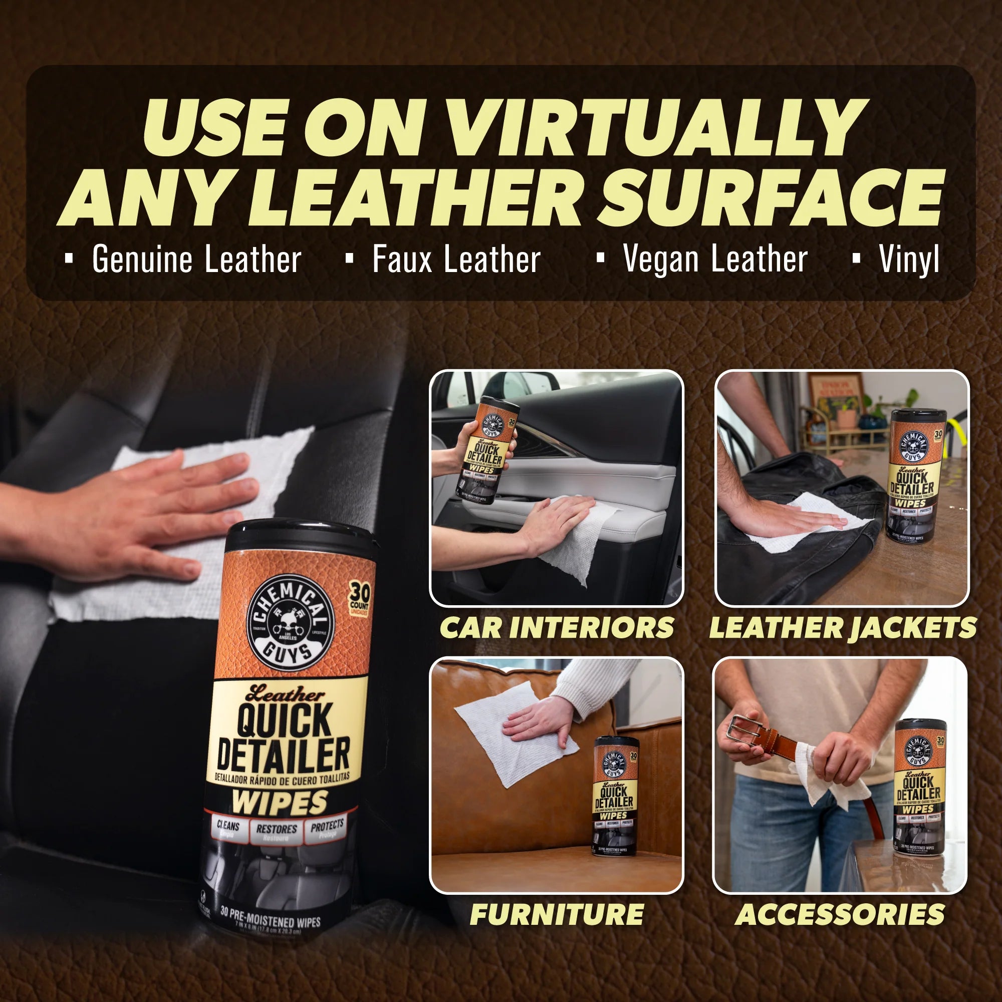Chemical Guys Leather Quick Detailer Canister Wipes - Image 3