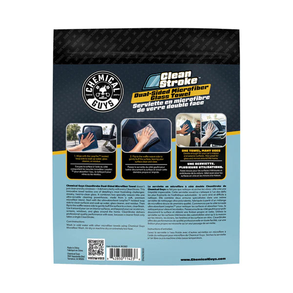 Chemical Guys CleanStroke Dual-Sided Microfiber Glass Towel 2-Pack - Image 4